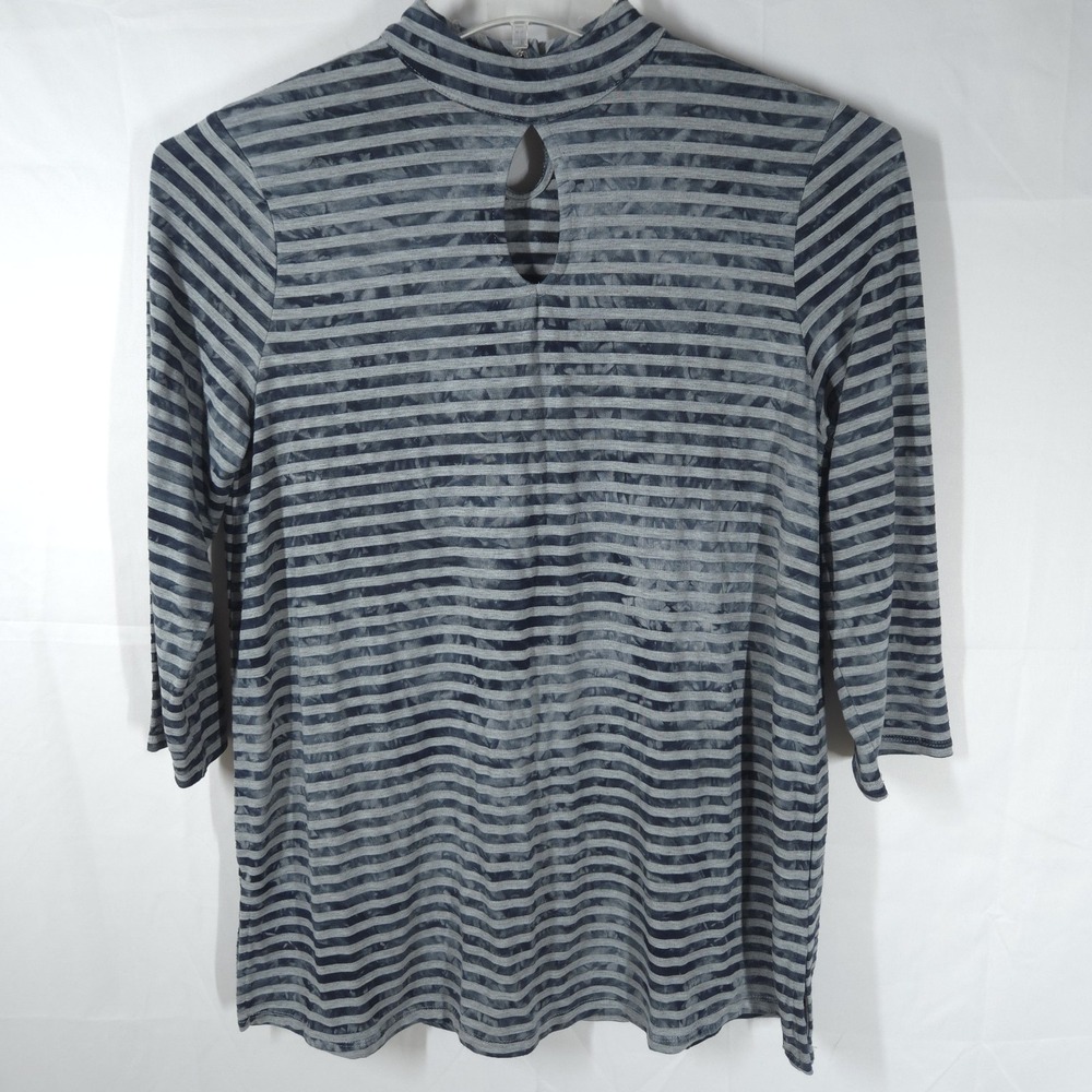 FDJ Womens Top Size S Gray Blue Tie Dye Stripe Print Keyhole 3/4 Sleeve